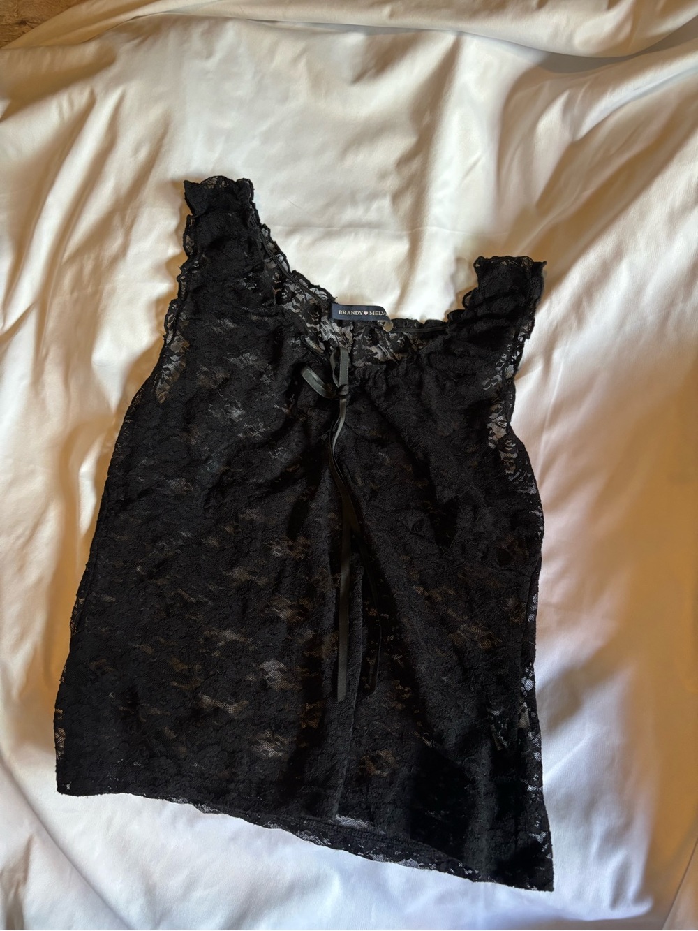 Black Lace Brandy Melville Tank Top with Ribbon Tie